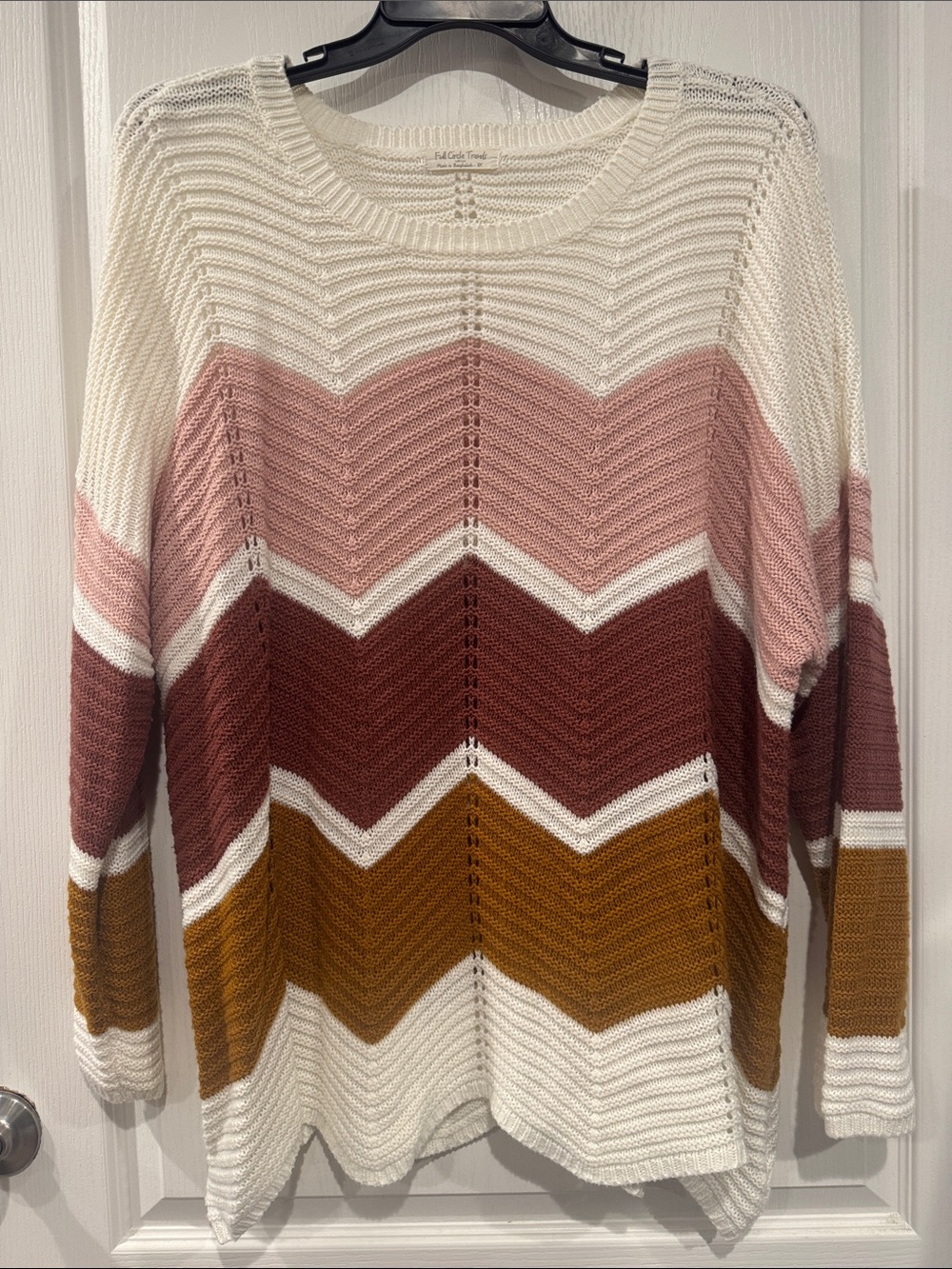 Full Circle Trends 3X Chevron Colorblock Knit Sweater Fall Boho